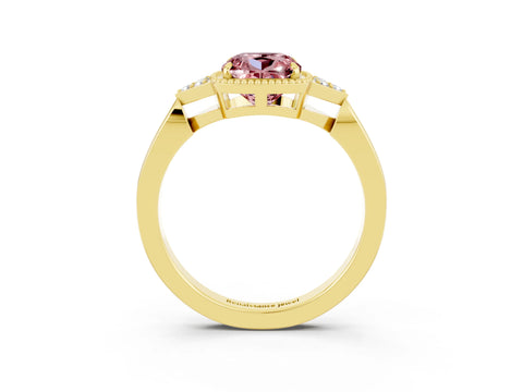 Yellow gold Cushion Cut Morganite Halo Ring with Tapered Band and Four-Prong Setting_3