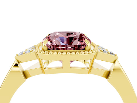 Yellow gold Cushion Cut Morganite Halo Ring with Tapered Band and Four-Prong Setting_4