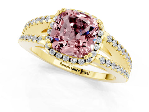 Yellow gold Cushion Cut Morganite Halo Split Shank Engagement Ring_13