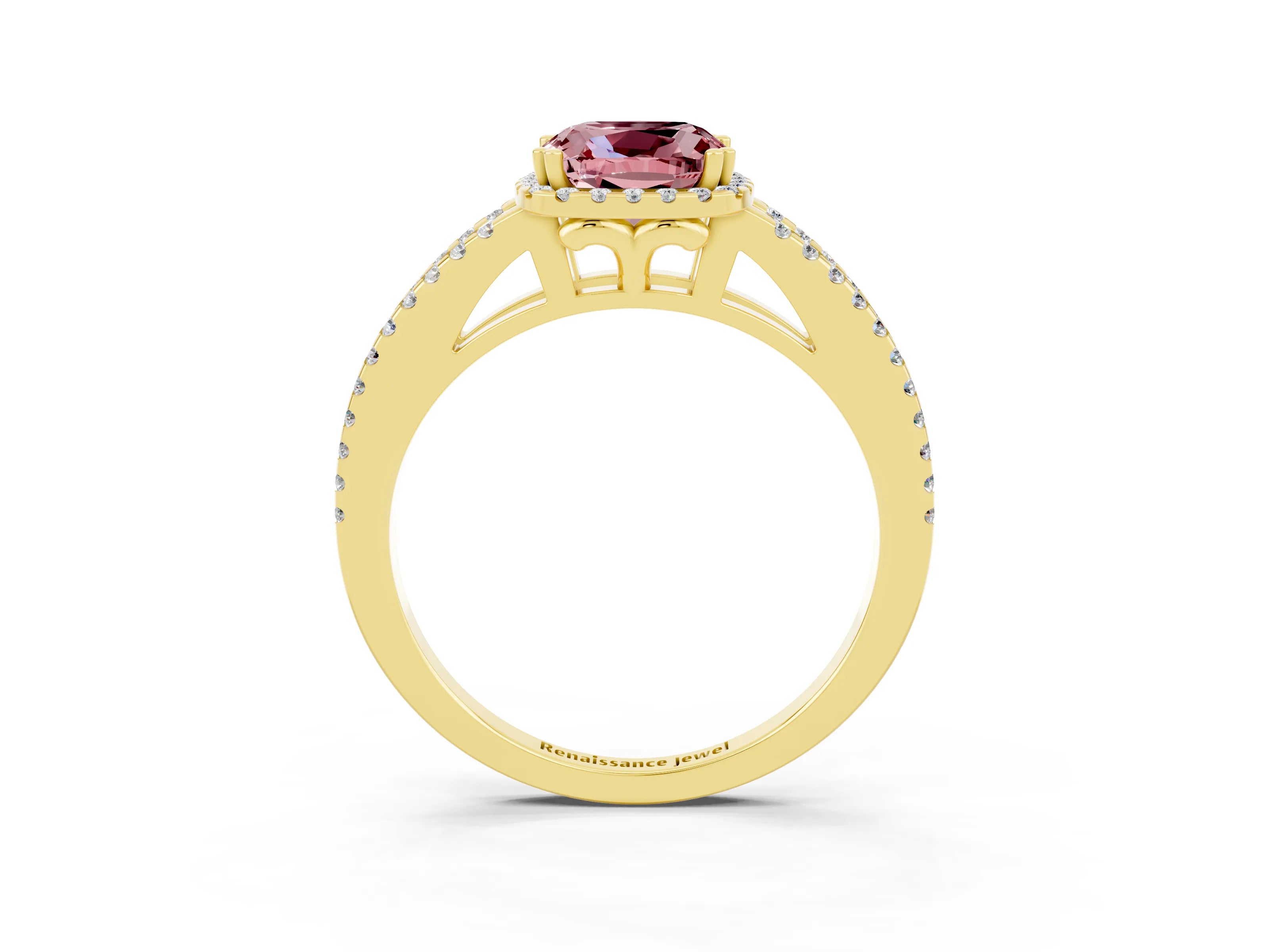 Yellow gold Cushion Cut Morganite Halo Split Shank Engagement Ring_15