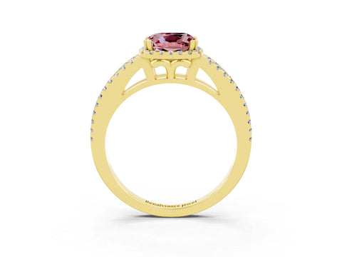 Yellow gold Cushion Cut Morganite Halo Split Shank Engagement Ring_15