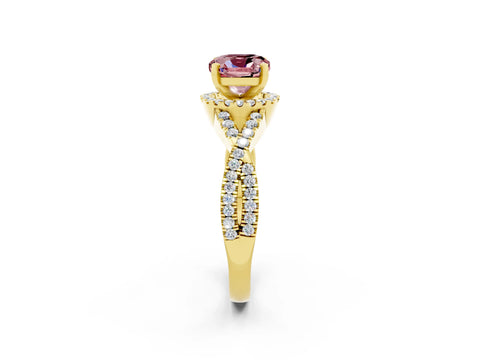 Yellow gold Cushion Cut Morganite Halo Twist Band Solitaire Prong Setting Ring_2