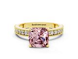 Yellow gold Cushion Cut Morganite Milgrain Pavé Engagement Ring with Four-Prong Setting_12