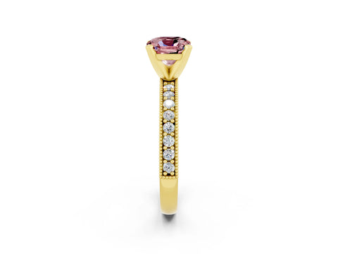Yellow gold Cushion Cut Morganite Milgrain Pavé Engagement Ring with Four-Prong Setting_14