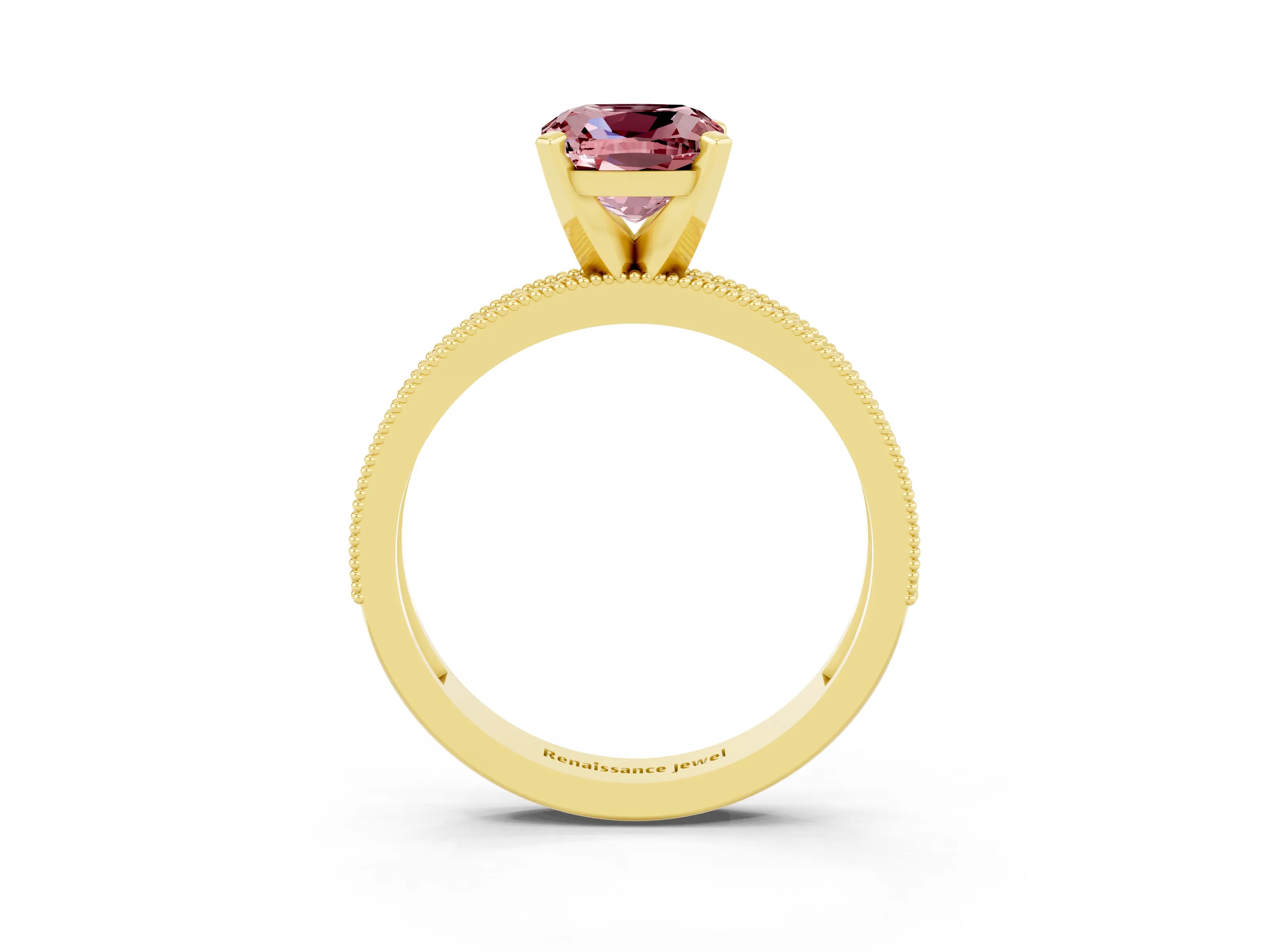 Yellow gold Cushion Cut Morganite Milgrain Pavé Engagement Ring with Four-Prong Setting_15
