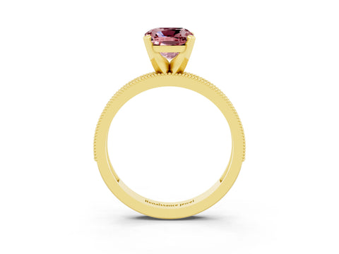 Yellow gold Cushion Cut Morganite Milgrain Pavé Engagement Ring with Four-Prong Setting_15
