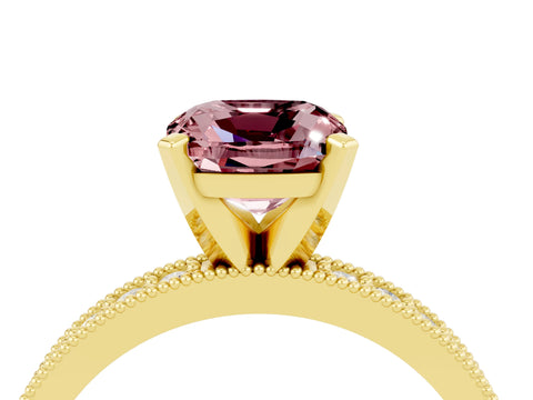 Yellow gold Cushion Cut Morganite Milgrain Pavé Engagement Ring with Four-Prong Setting_16