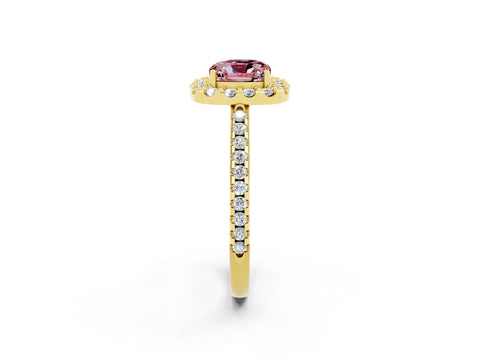 Yellow gold Cushion Cut Morganite Pavé Halo Ring with Four-Prong Setting_14