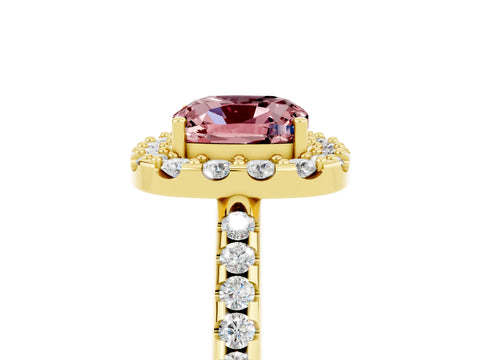 Yellow gold Cushion Cut Morganite Pavé Halo Ring with Four-Prong Setting_17
