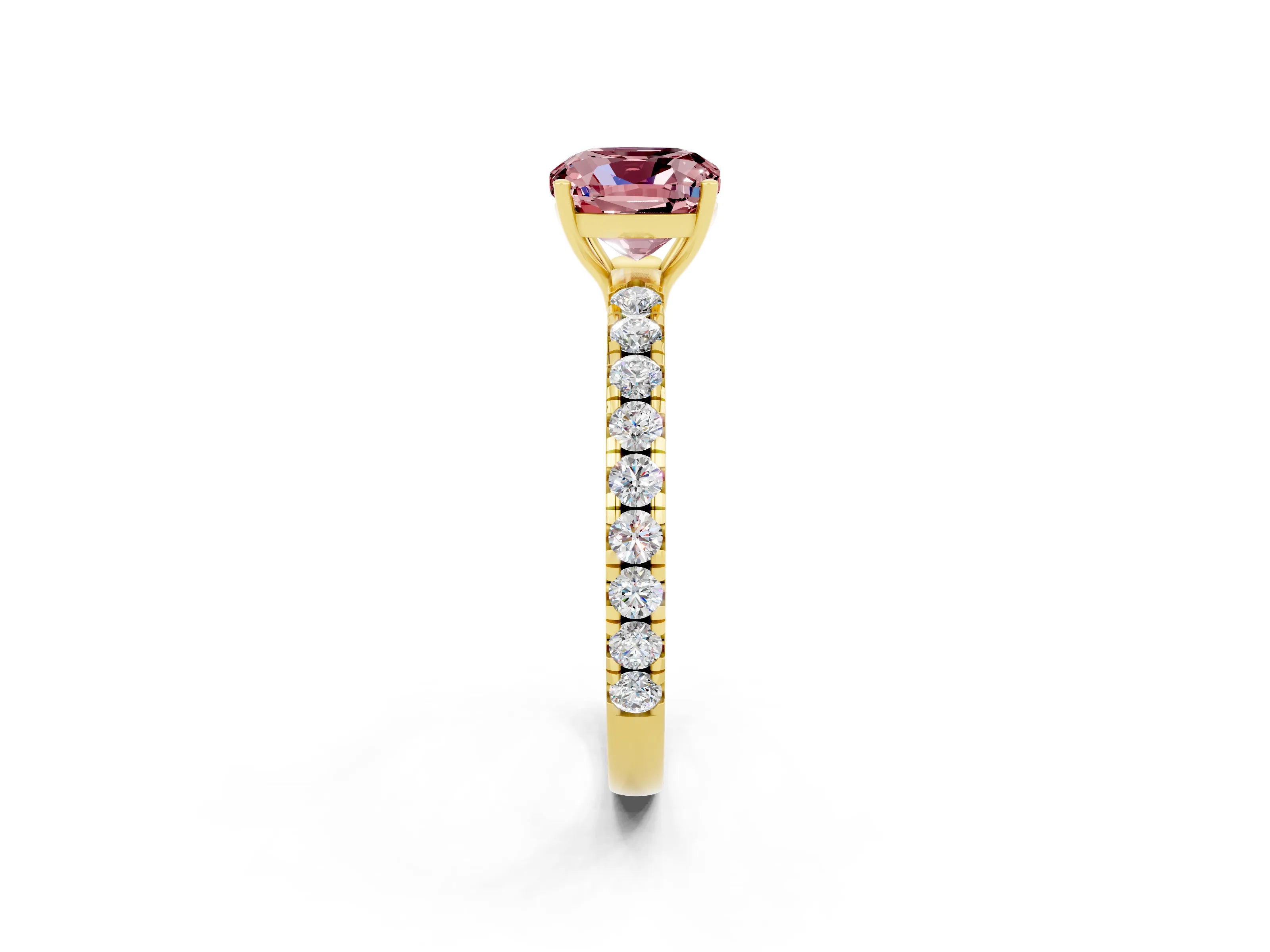 Yellow gold Cushion Cut Morganite Pavé Solitaire Engagement Ring with Four-Prong Setting_14