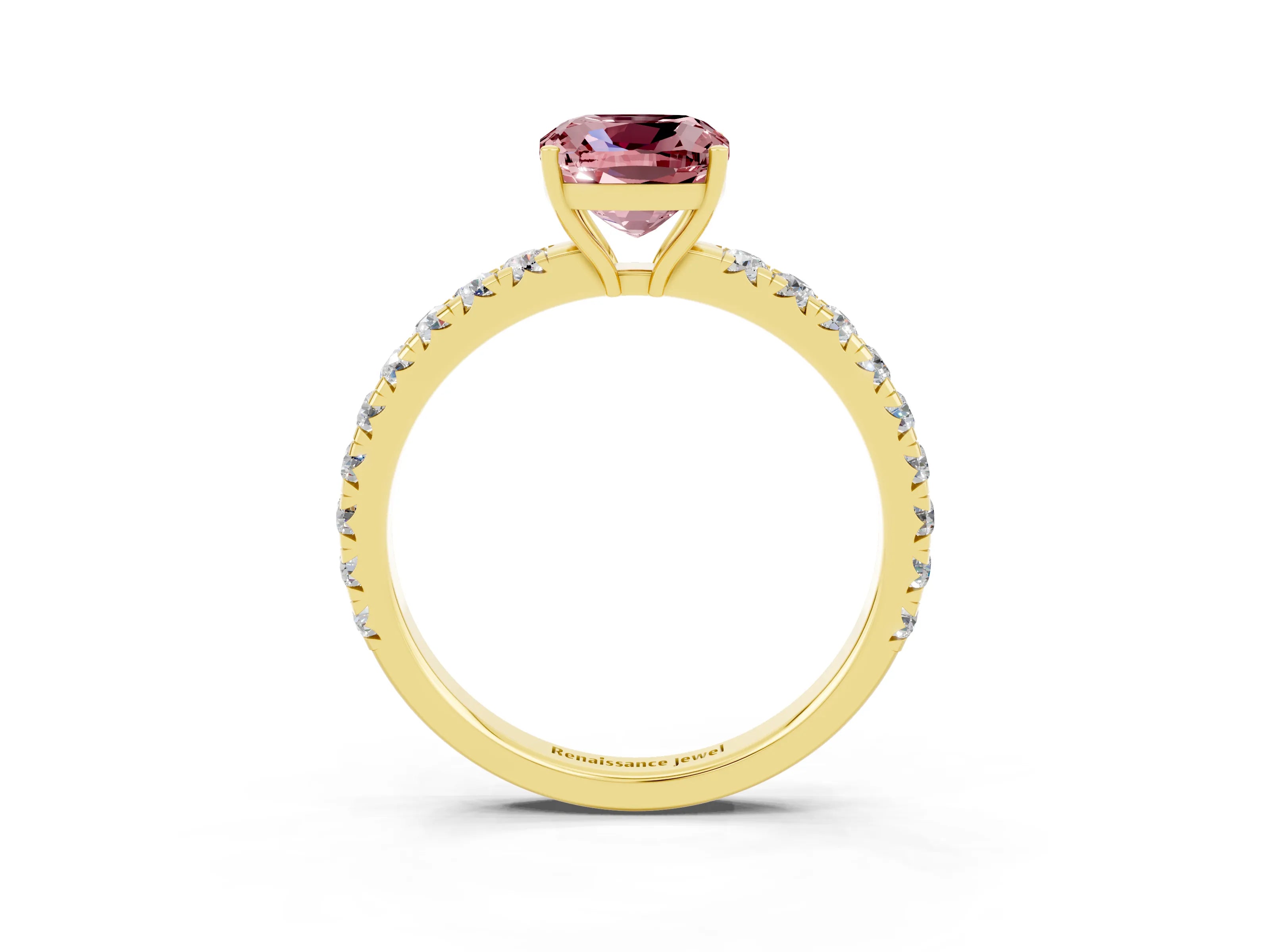 Yellow gold Cushion Cut Morganite Pavé Solitaire Engagement Ring with Four-Prong Setting_15