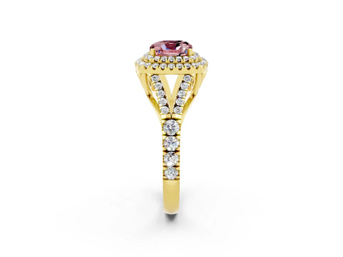 Yellow gold Cushion Cut Morganite Pavé Split Shank Double Halo Engagement Ring_2