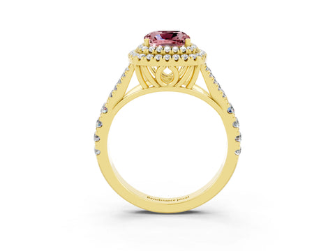 Yellow gold Cushion Cut Morganite Pavé Split Shank Double Halo Engagement Ring_3