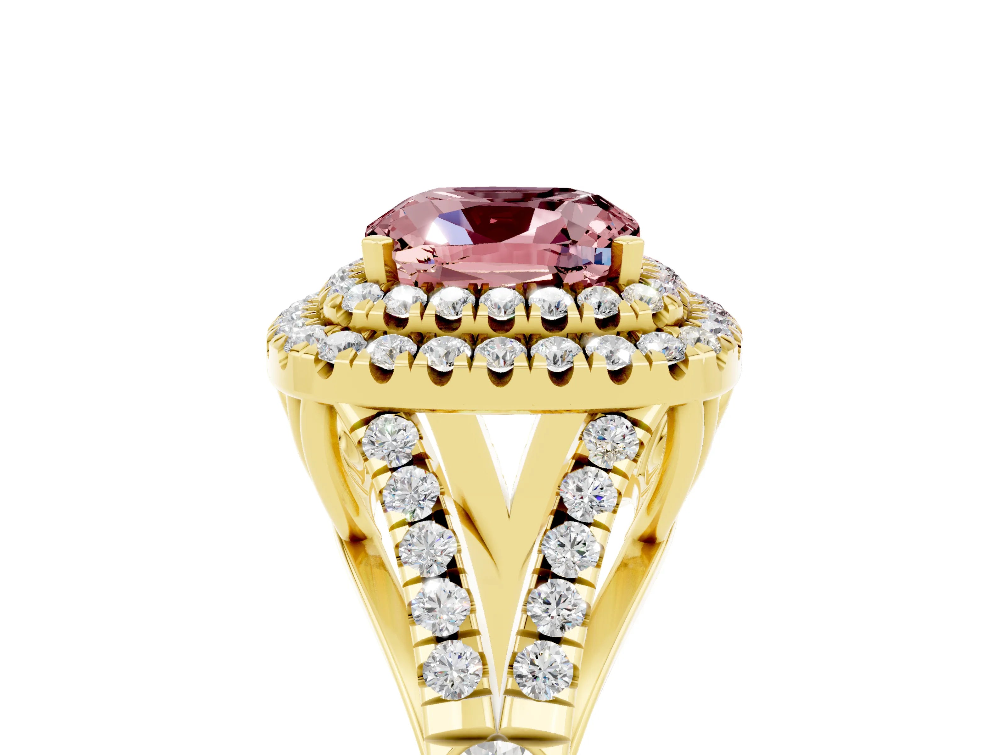 Yellow gold Cushion Cut Morganite Pavé Split Shank Double Halo Engagement Ring_5