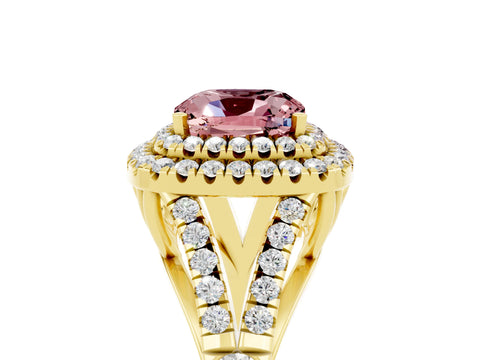 Yellow gold Cushion Cut Morganite Pavé Split Shank Double Halo Engagement Ring_5