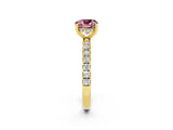 Yellow gold Cushion Cut Morganite Pave Band Solitaire Ring with Four-Prong Setting_26