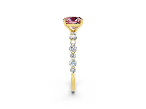 Yellow gold Cushion Cut Morganite Prong Set Engagement Ring with Pavé Band_2