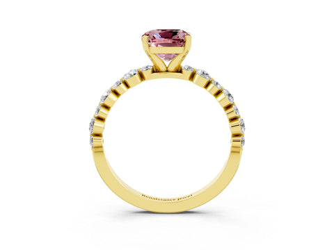 Yellow gold Cushion Cut Morganite Prong Set Engagement Ring with Pavé Band_3
