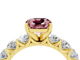 Yellow gold Cushion Cut Morganite Prong Setting with Side Stones on a Pave Band_4