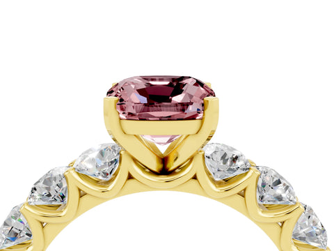 Yellow gold Cushion Cut Morganite Prong Setting with Side Stones on a Pave Band_4