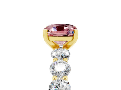 Yellow gold Cushion Cut Morganite Prong Setting with Side Stones on a Pave Band_5