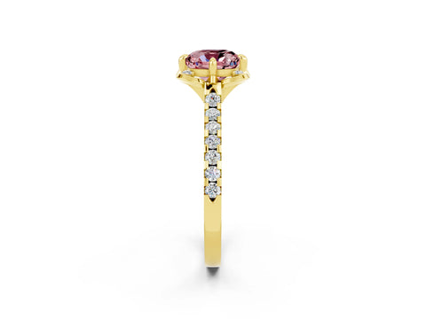 Yellow gold Cushion Cut Morganite Ring with Pavé Band and Floral Prong Setting_2