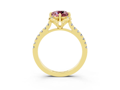 Yellow gold Cushion Cut Morganite Ring with Pavé Band and Floral Prong Setting_3