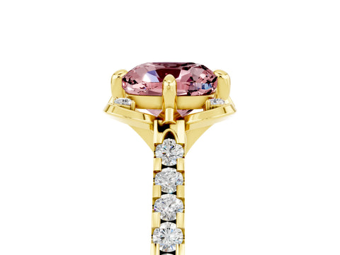 Yellow gold Cushion Cut Morganite Ring with Pavé Band and Floral Prong Setting_5