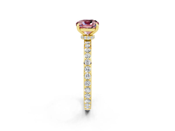 Yellow gold Cushion Cut Morganite Pavé Engagement Ring with Round  Accents and Prong Setting