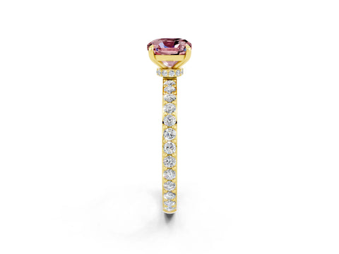 Yellow gold Cushion Cut Morganite Ring with Pavé Band and Four-Prong Setting_2