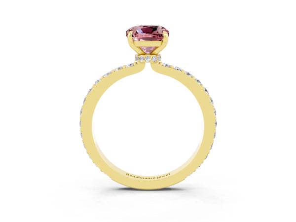 Yellow gold Cushion Cut Morganite Pavé Engagement Ring with Round  Accents and Prong Setting
