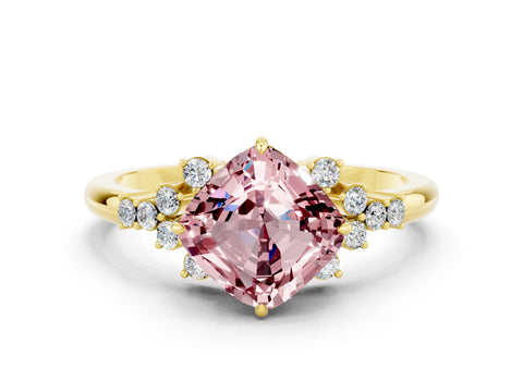 Yellow gold Cushion Cut Morganite Ring with Side Stones and Four-Prong Setting_36