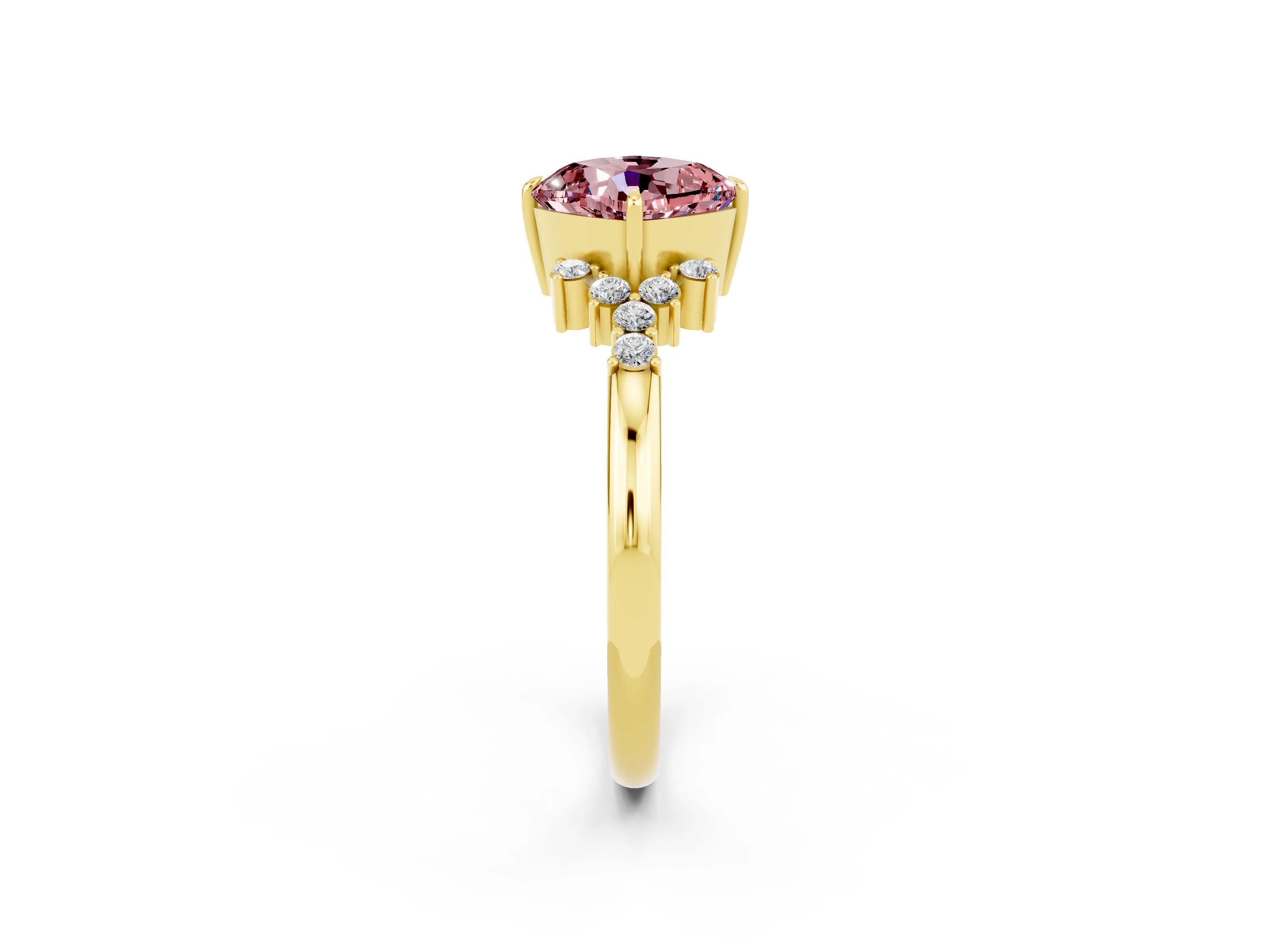 Yellow gold Cushion Cut Morganite Ring with Side Stones and Four-Prong Setting_38