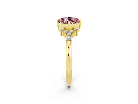 Yellow gold Cushion Cut Morganite Ring with Side Stones and Four-Prong Setting_38