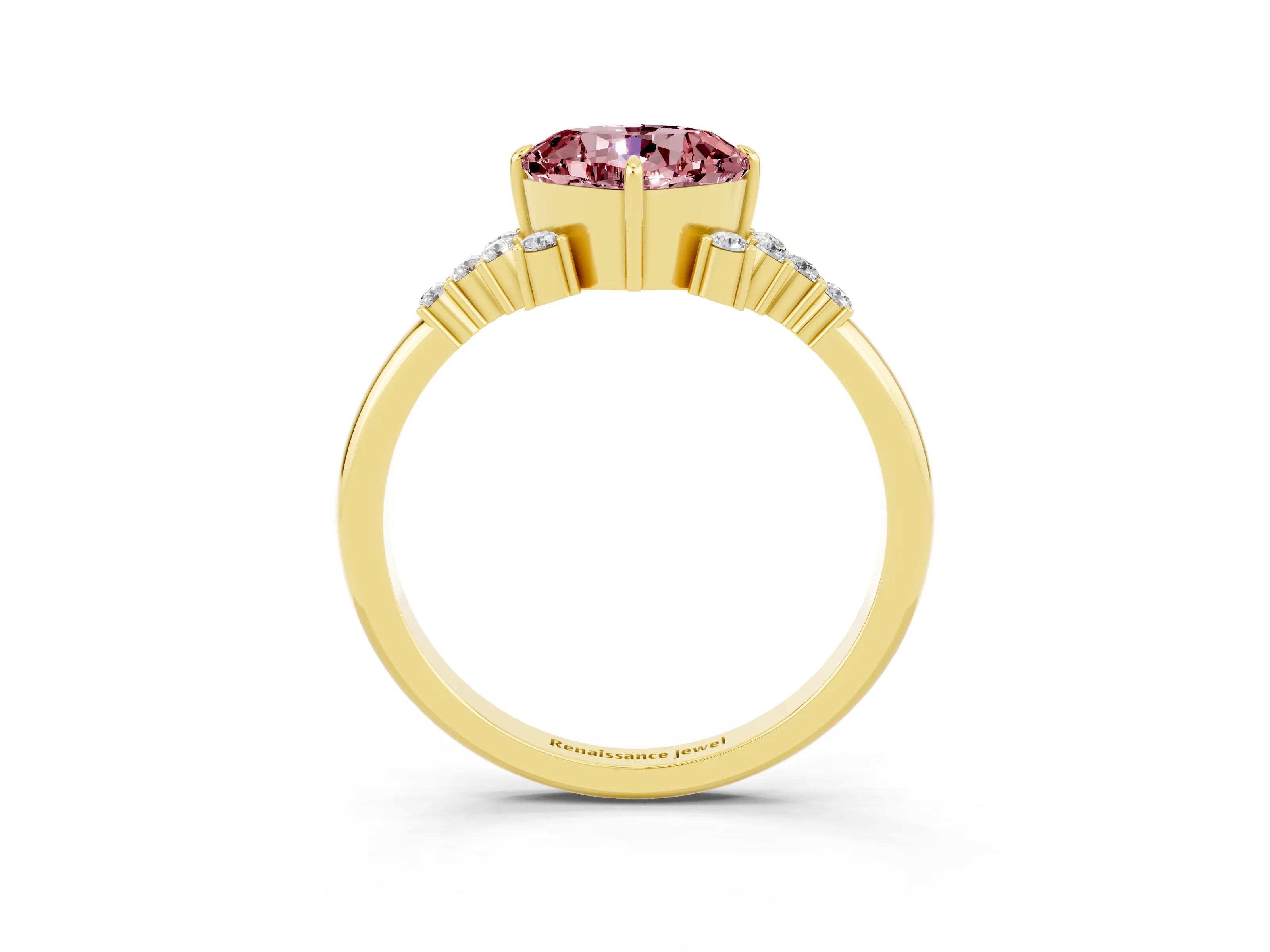 Yellow gold Cushion Cut Morganite Ring with Side Stones and Four-Prong Setting_39