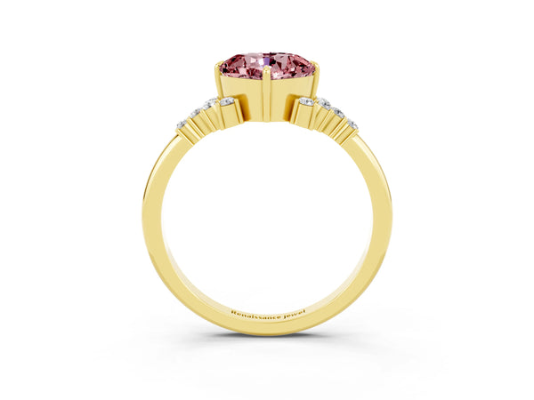 Yellow gold Cushion Cut Morganite Ring with Side Stones and Four-Prong Setting