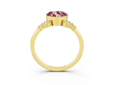 Yellow gold Cushion Cut Morganite Ring with Side Stones and Four-Prong Setting_39