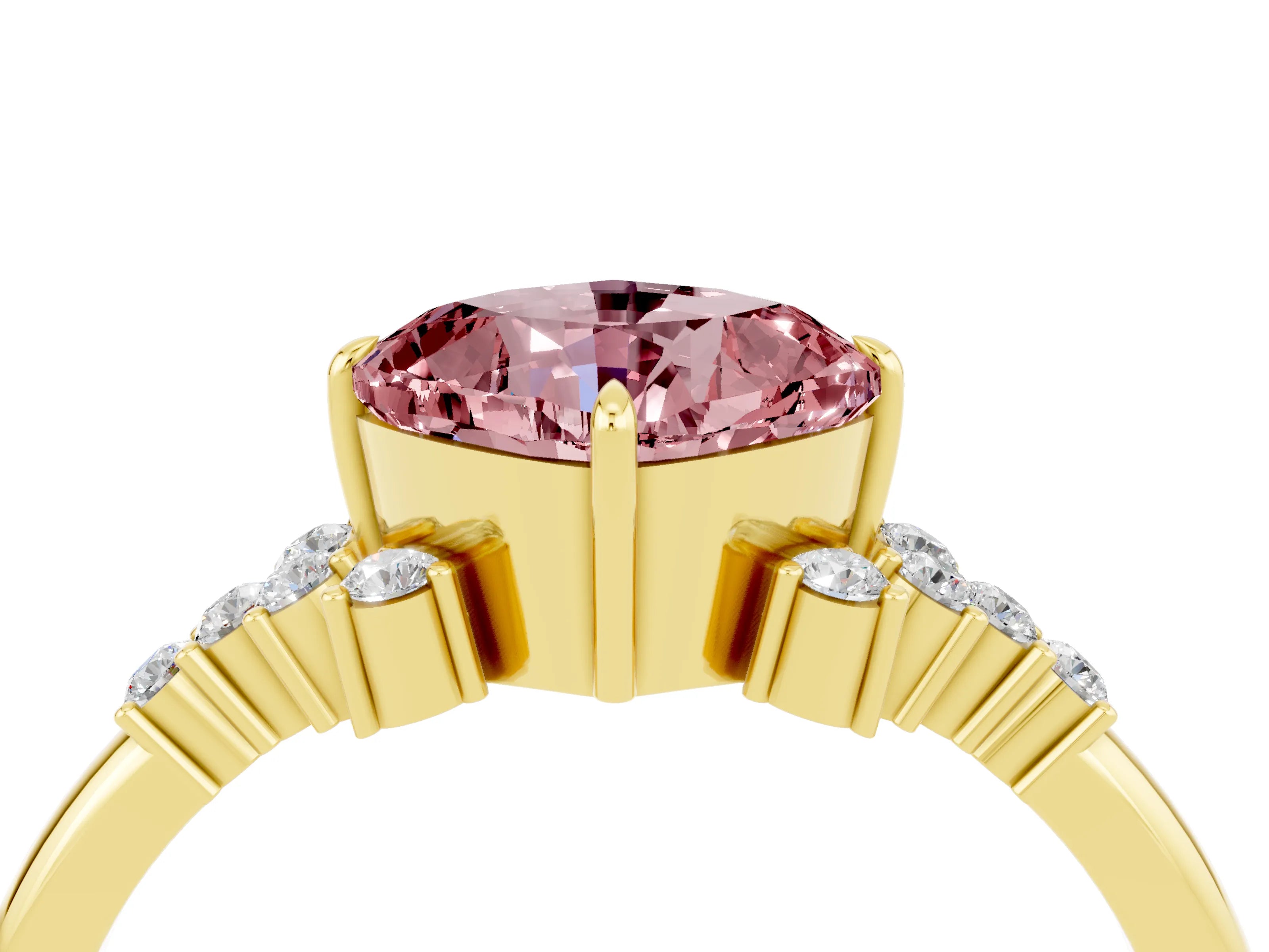 Yellow gold Cushion Cut Morganite Ring with Side Stones and Four-Prong Setting_40