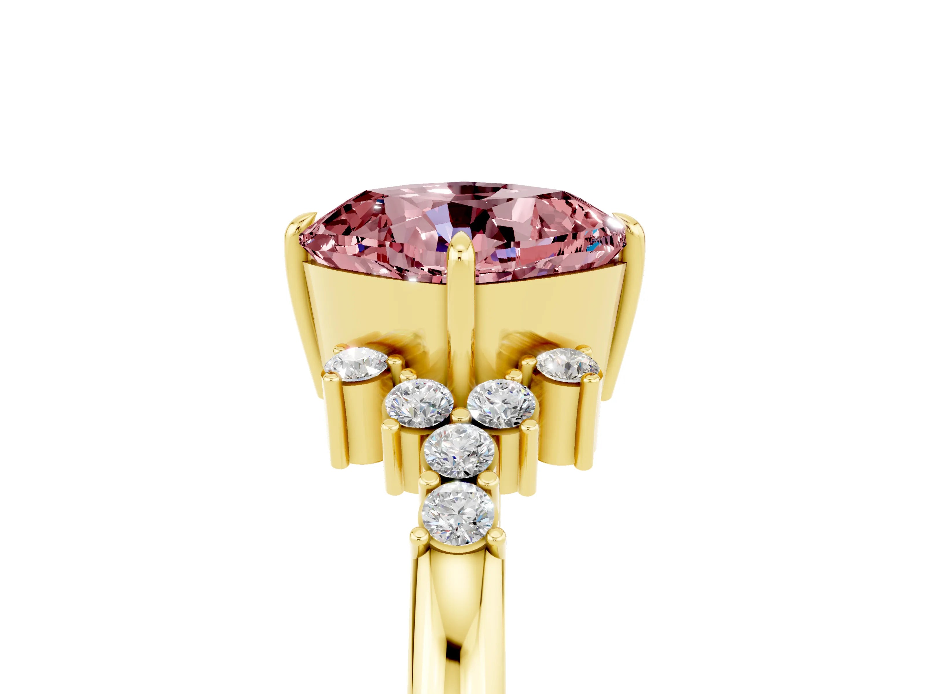 Yellow gold Cushion Cut Morganite Ring with Side Stones and Four-Prong Setting_41
