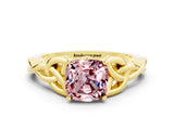Yellow gold Cushion Cut Morganite Solitaire Celtic Knot Ring with Four-Prong Setting_12