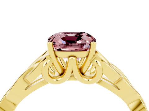 Yellow gold Cushion Cut Morganite Solitaire Celtic Knot Ring with Four-Prong Setting_16