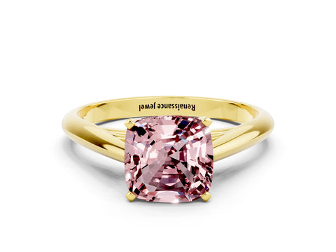 Yellow gold Cushion Cut Morganite Solitaire Engagement Ring with Cathedral Setting and Four-Prong Mount_12