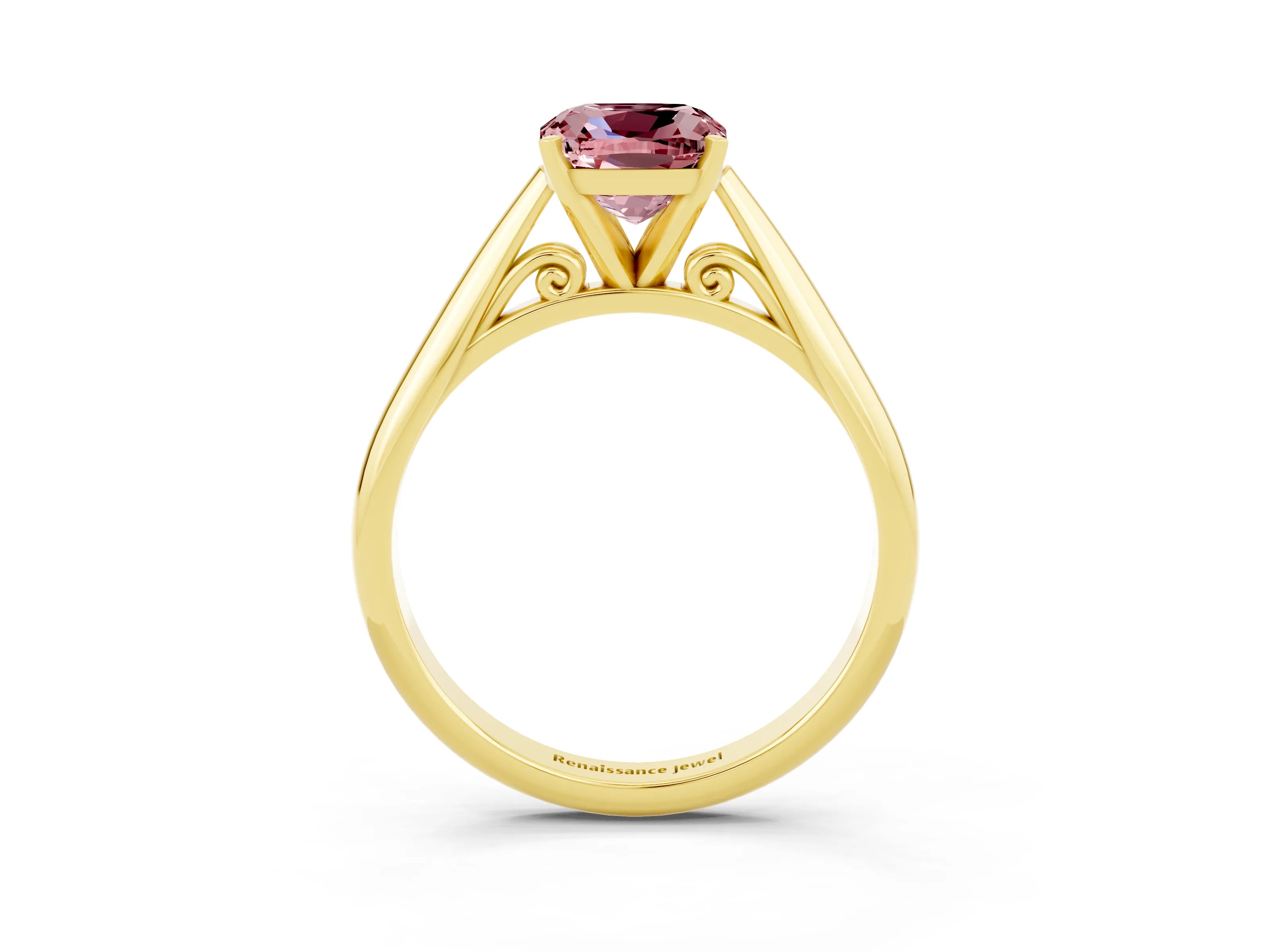 Yellow gold Cushion Cut Morganite Solitaire Engagement Ring with Cathedral Setting and Four-Prong Mount_15