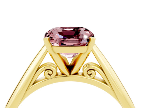 Yellow gold Cushion Cut Morganite Solitaire Engagement Ring with Cathedral Setting and Four-Prong Mount_16