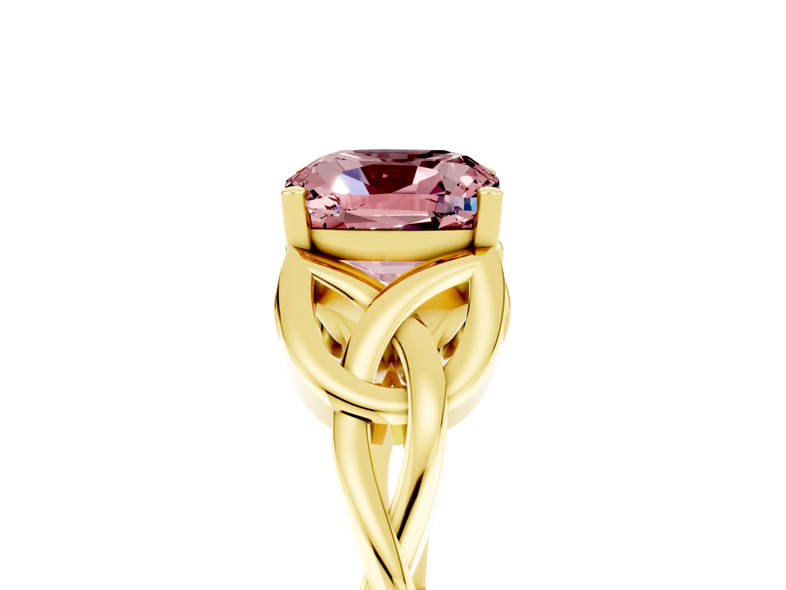 Yellow gold Cushion Cut Morganite Solitaire Engagement Ring with Celtic Knot Band and Four-Prong Setting_5