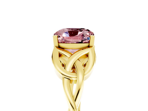 Yellow gold Cushion Cut Morganite Solitaire Engagement Ring with Celtic Knot Band and Four-Prong Setting_5