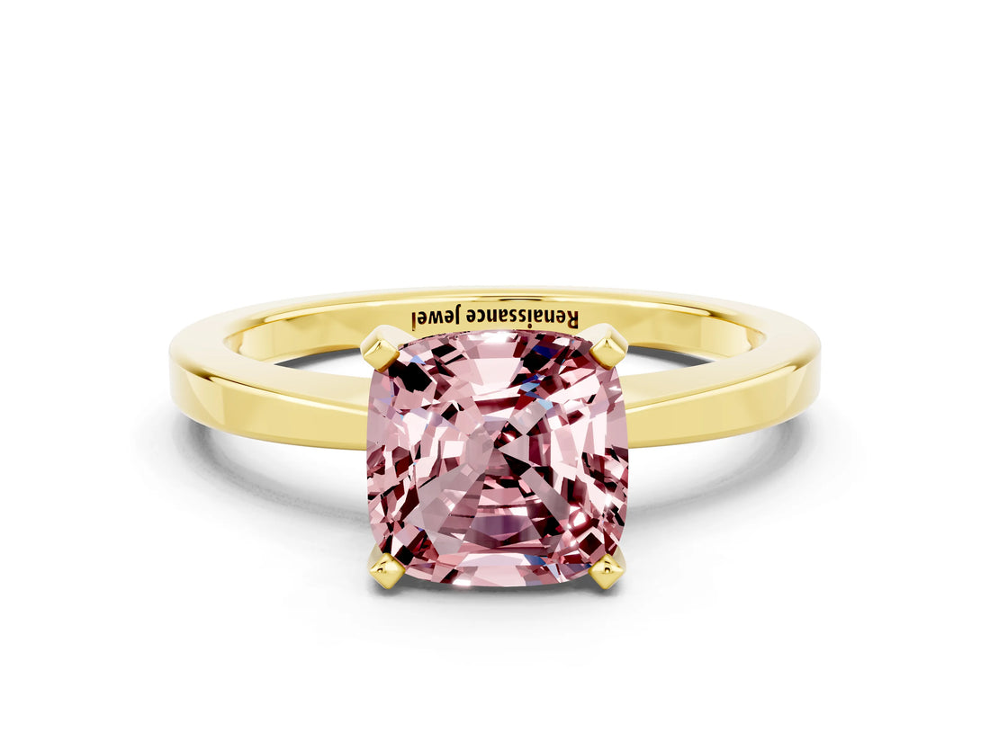 Yellow gold Cushion Cut Morganite Solitaire Engagement Ring with Classic Band and Four-Prong Setting_24