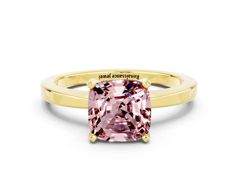 Yellow gold Cushion Cut Morganite Solitaire Engagement Ring with Classic Band and Four-Prong Setting_24