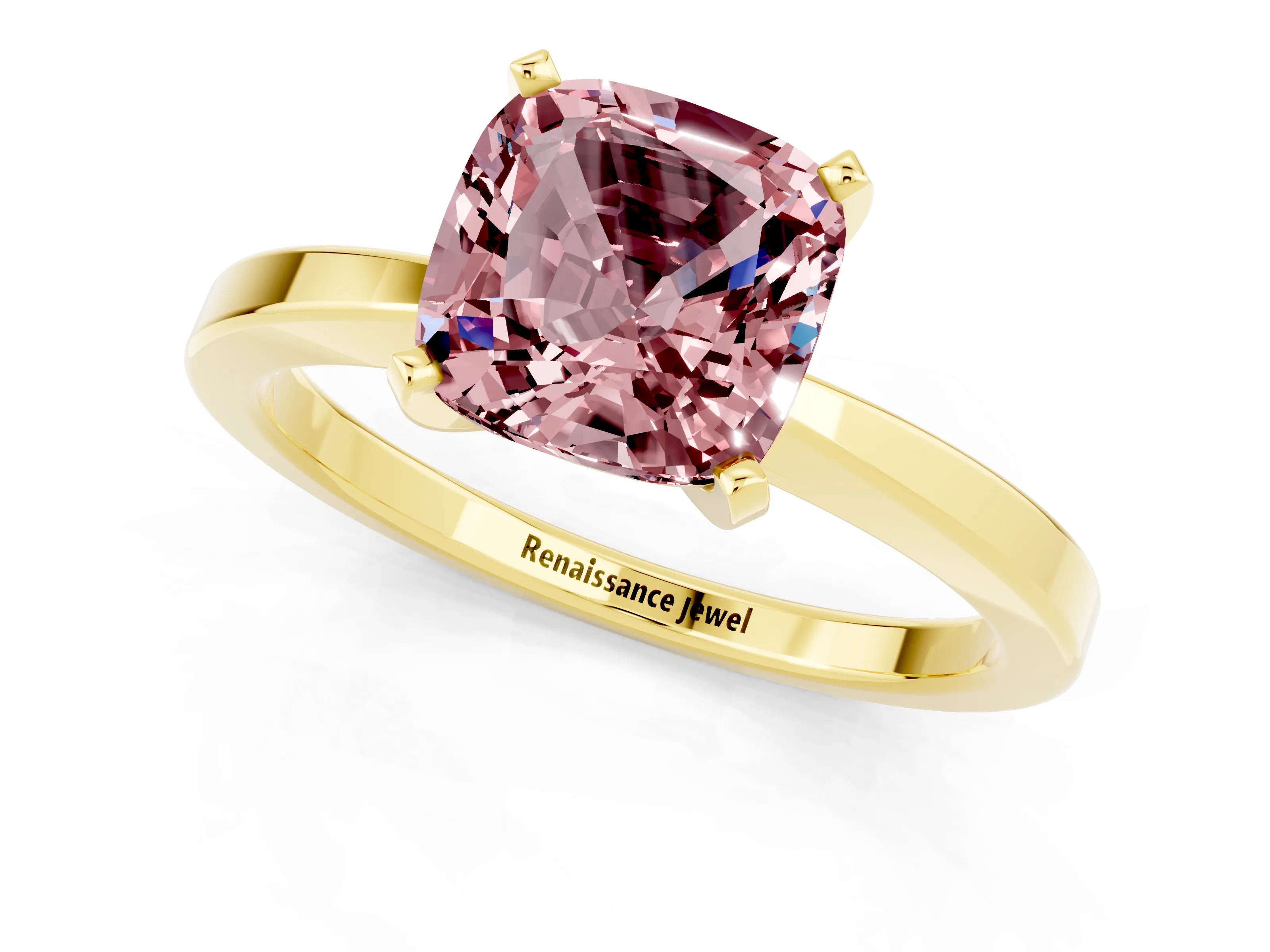 Yellow gold Cushion Cut Morganite Solitaire Engagement Ring with Classic Band and Four-Prong Setting_25