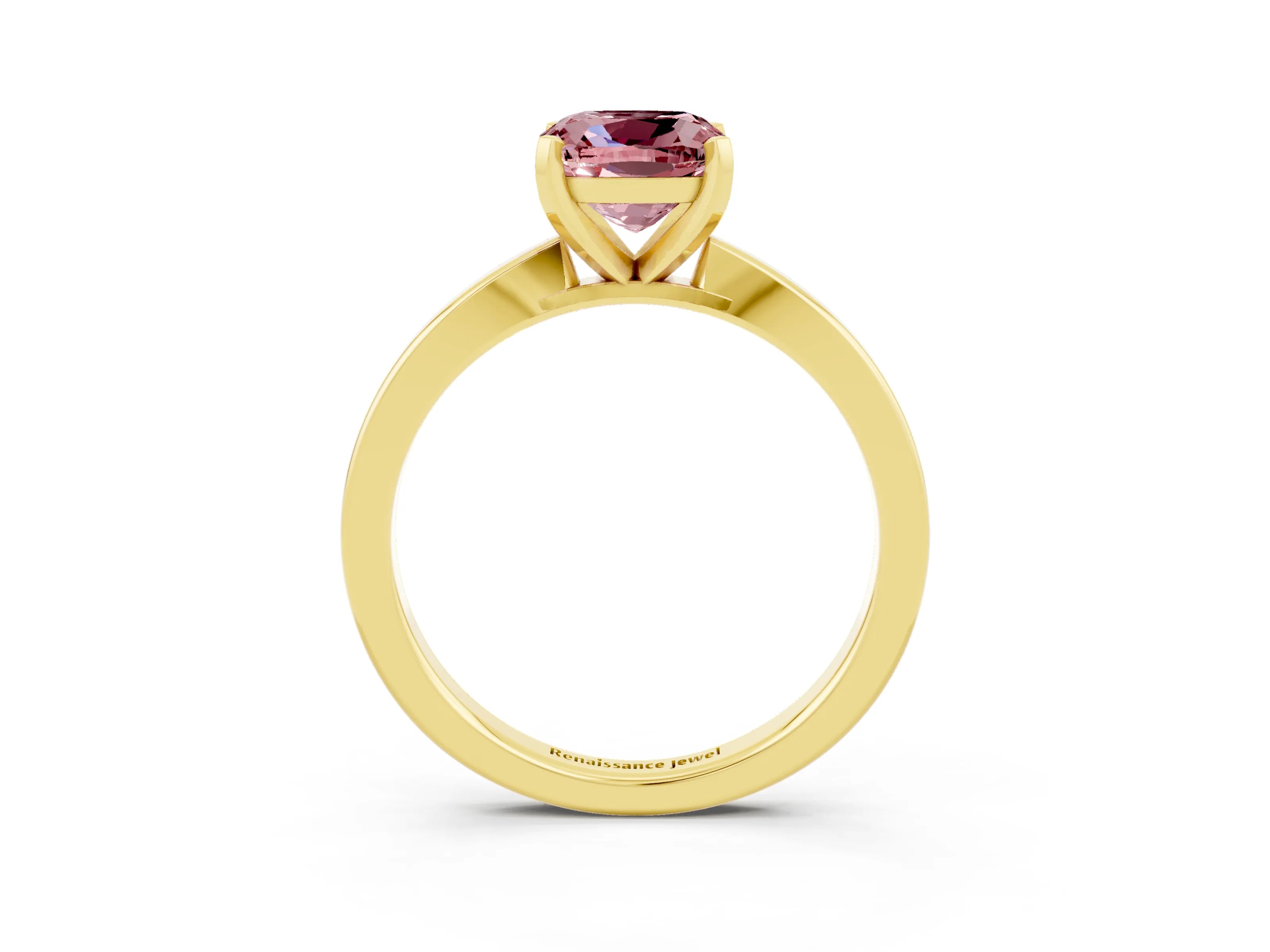 Yellow gold Cushion Cut Morganite Solitaire Engagement Ring with Classic Band and Four-Prong Setting_27